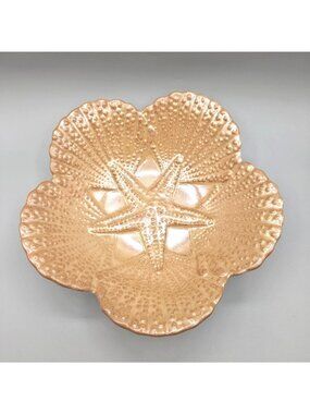 Sanibel Home Starfish Seashell Shaped Gold Ceramic Bowl Textured Coastal 10 Inch